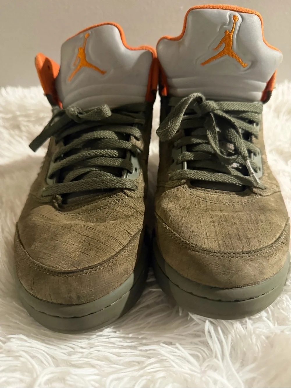 Air Jordan Kids' Olive Green and Orange High-Top Sneakers Men’s Size 8.5